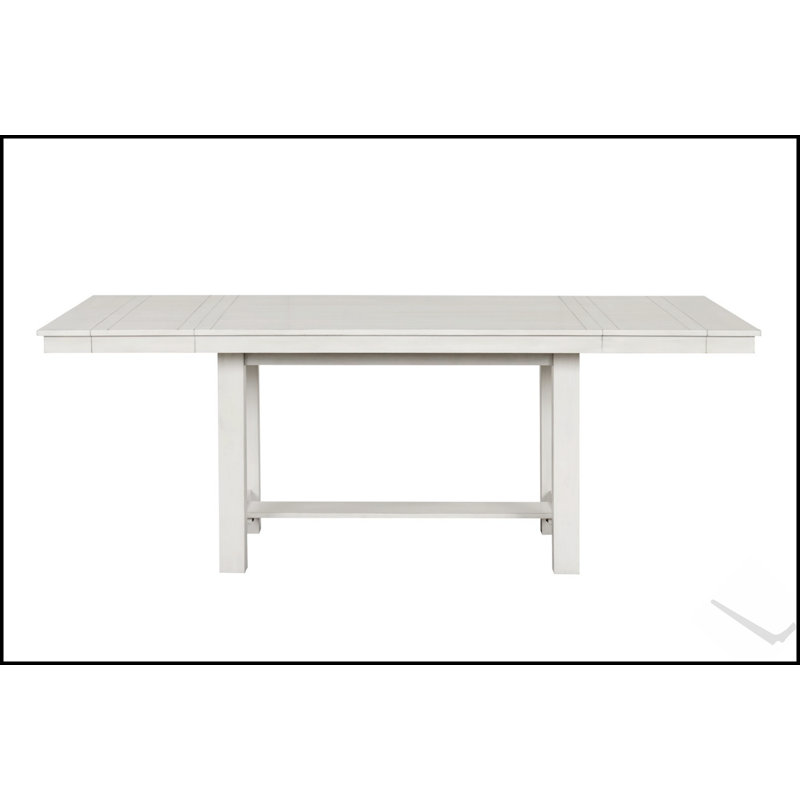 Table de salle à manger rustique en chêne blanc avec rallonge et base en tréteaux