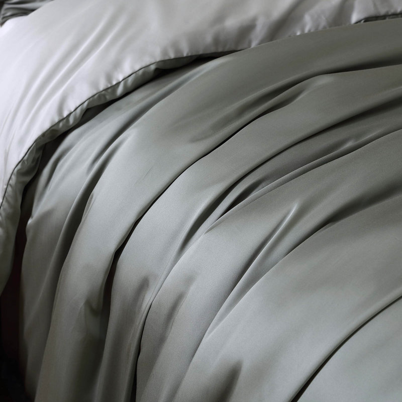 Literie Noble Tence Tencel Lyocell, Édredon grand + 2 taies d'oreiller, Vert / gris