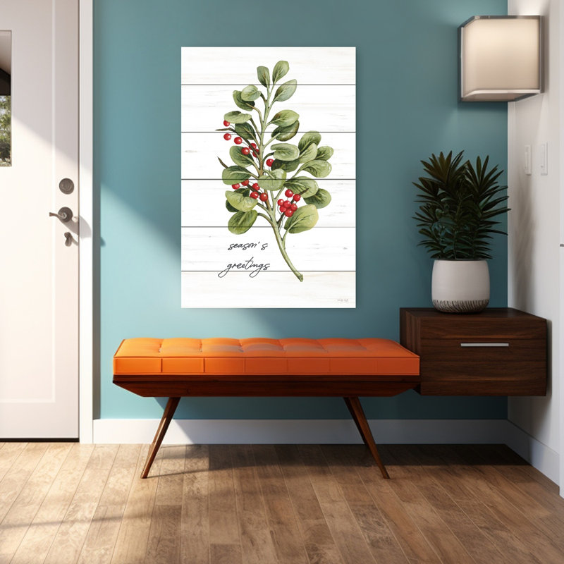 «Season's Greetings», verdure, art contemporain d'hiver, H 48 po x l 32 po