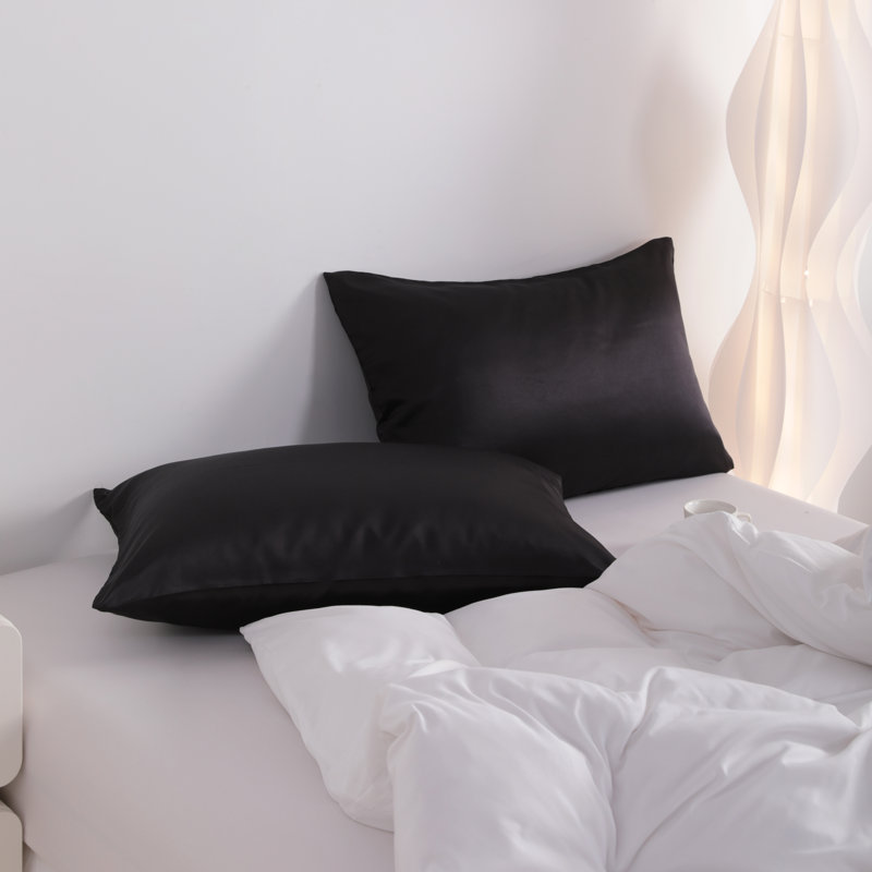Satin Pillowcases, Zippered Pillow Cases for Hair and Skin - NTBAY, Standard, Black