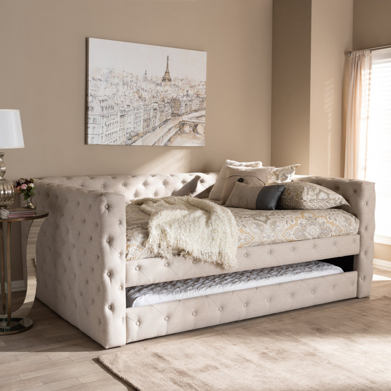 Lit de jour Tangier, Double, Beige clair, Lit gigogne inclus