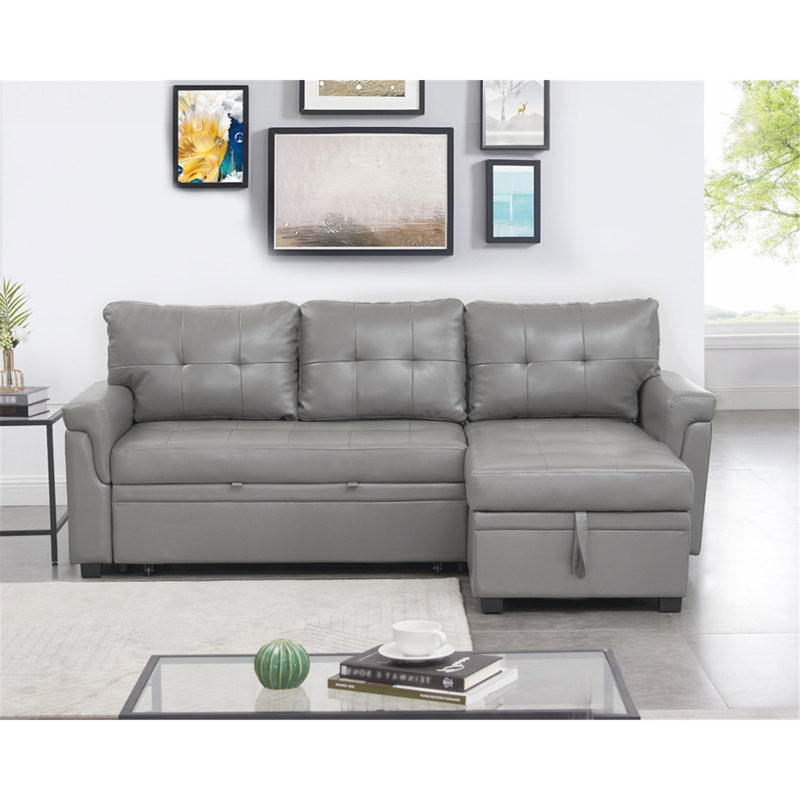 Fane Reversible L-Shaped Sectional Leather Sleeper Sofa Bed with Storage Chaise – Pull Out Couch for Living Room, Elegant Convertible Sofa Offering Comfort, Durability, and Extra Space
