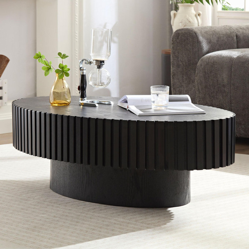 Table basse tambour moderne de 43,7 pouces de style moderne Handcraft, Noir mat