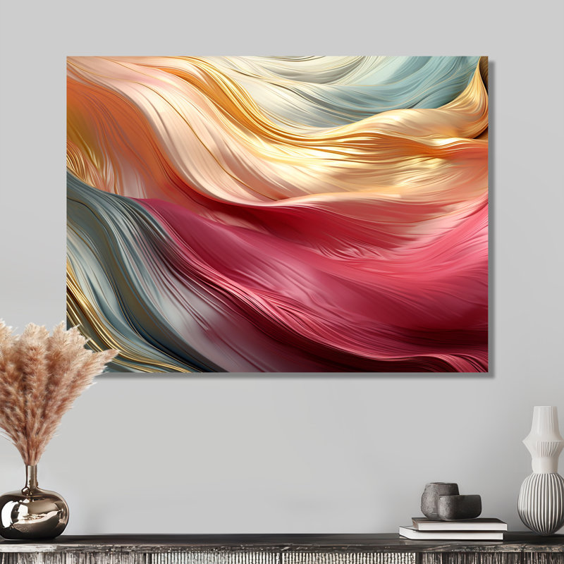 Liquide ruisseaux rose or bleu - vagues art mural salon, Métal métal, H 12 po x l 20 po x P 1 po