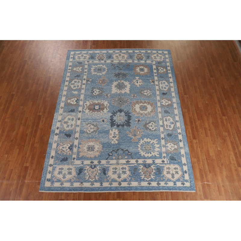 Tapis bleu teint à la main Oushak 8 x 11