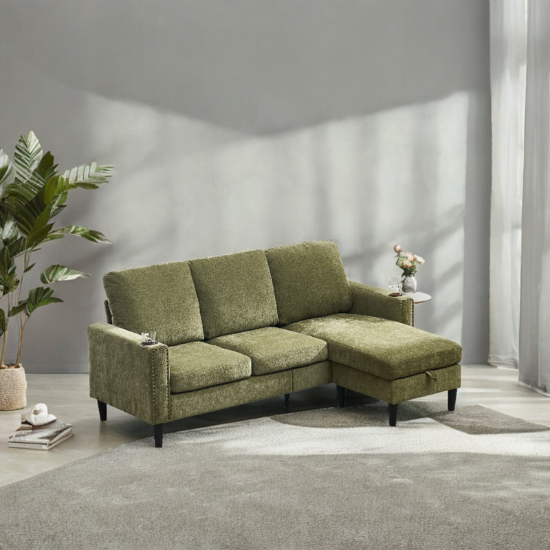 Canapé modulaire en L à 3 places en chenille avec canapé et rangement Modern Modern Design Chenille, Vert