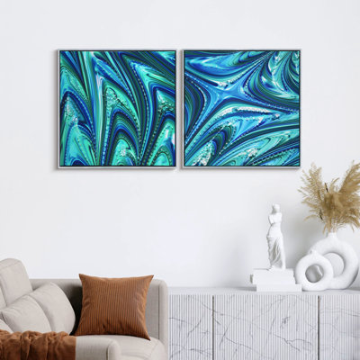 "Ocean Waves I & II" Crystallus Epoxy Coated Wrapped Framed Glossy Blue Canvas Wall Art