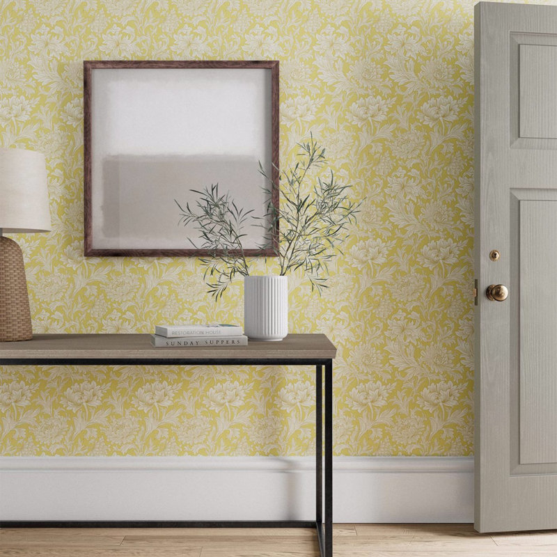 Chrysanthemum Toile 10.05m x 52cm Matte Wallpaper Roll, Yellow