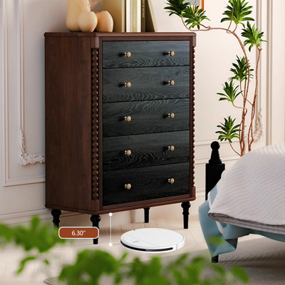 Black&Walnut Solid  Wood Accent Cabinet