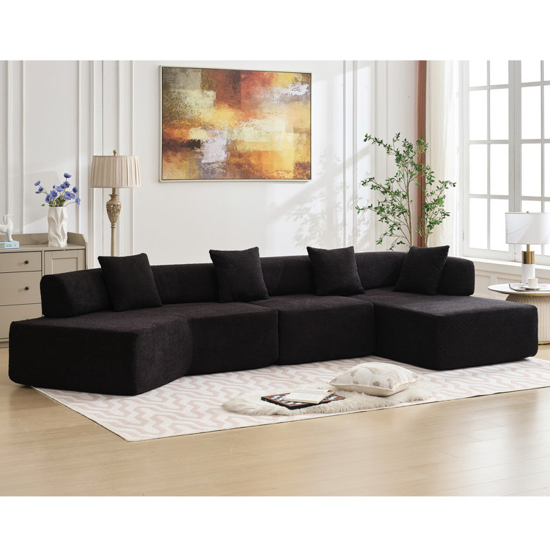 Canapé moderne modulaire en L de 140 po avec méridienne, respirant, 4 sièges, sans assemblage, rembourré de mousse, 4 pièces