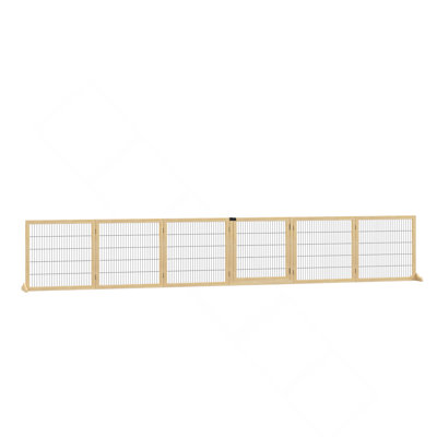 Wooden Dog Gate, 170" Freestanding Pet Gate, 6-Panel Foldable Dog Safety Barrier With 2 Support Feet For House Doorway Stairs, Small And Medium Dogs, Natural Wood