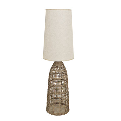 Grand lampadaire DEL en rotin tressé et jonc de mer (151,5 cm) avec abat-jour en lin (3 couleurs)