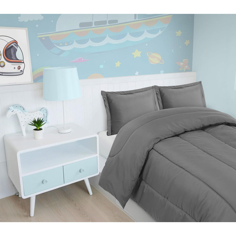 Utopia Bedding Grey Kids Comforter Set with 2 Pillow Shams, 3 Piece Soft Microfiber Twin Bed Comforter with Pillow Shams, Printed Kids Bedding for Boys and Girls, Lightweight, Breathable,Easy Care