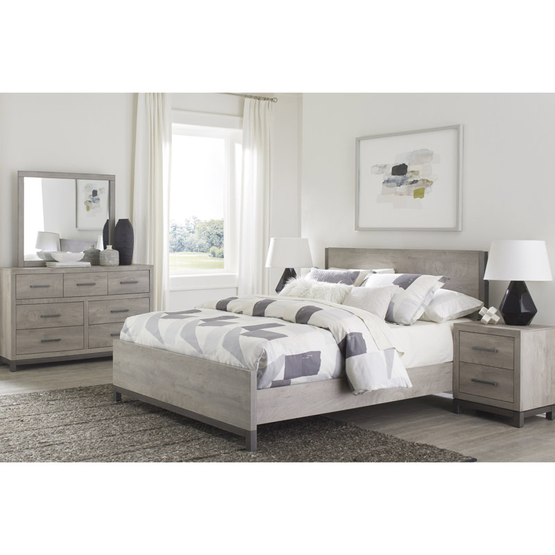 Lit double gris - Fabrication moderne en bois avec