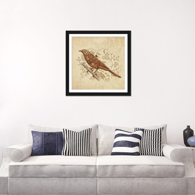 Steampunk Songbird, impression sur toile tendue, Papier d'art encadré noir, Blanc, H 24 po x l 24 po x P 1 po