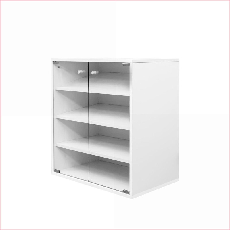 Boîte de rangement pour chaussures avec lumières DEL RVB, organisateur empilable à 4 niveaux avec porte en verre trempé | Minimaliste | Panneau de particules et panneau de fibres à densité moyenne