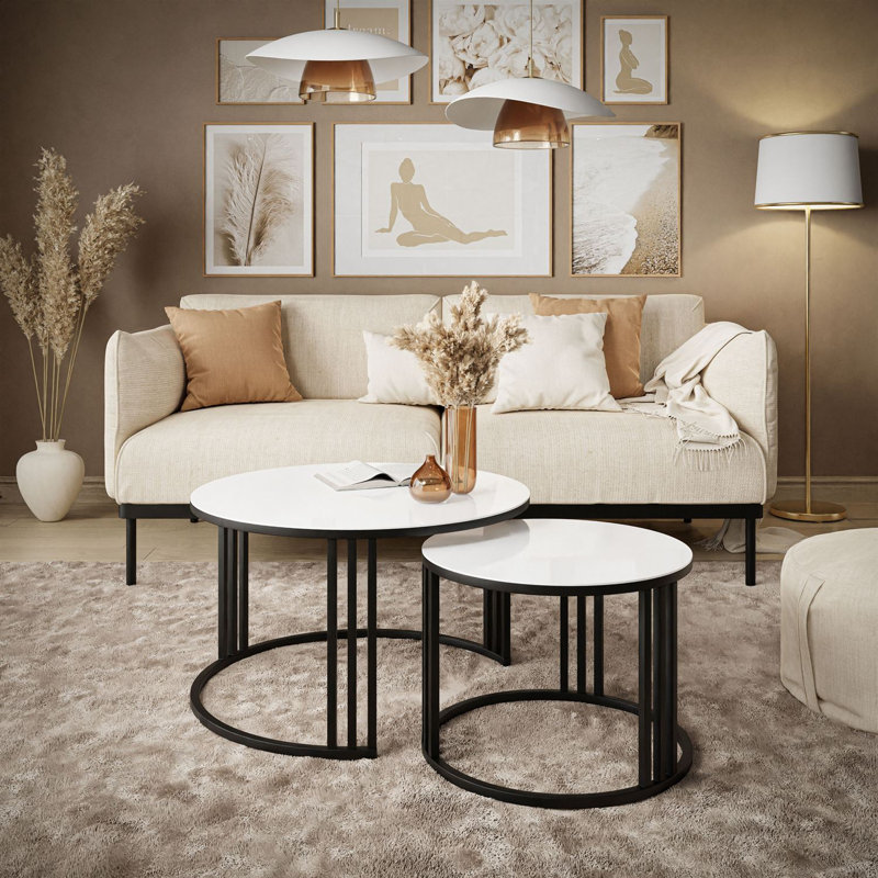 Blader Frame Coffee Table, White Glass, Black