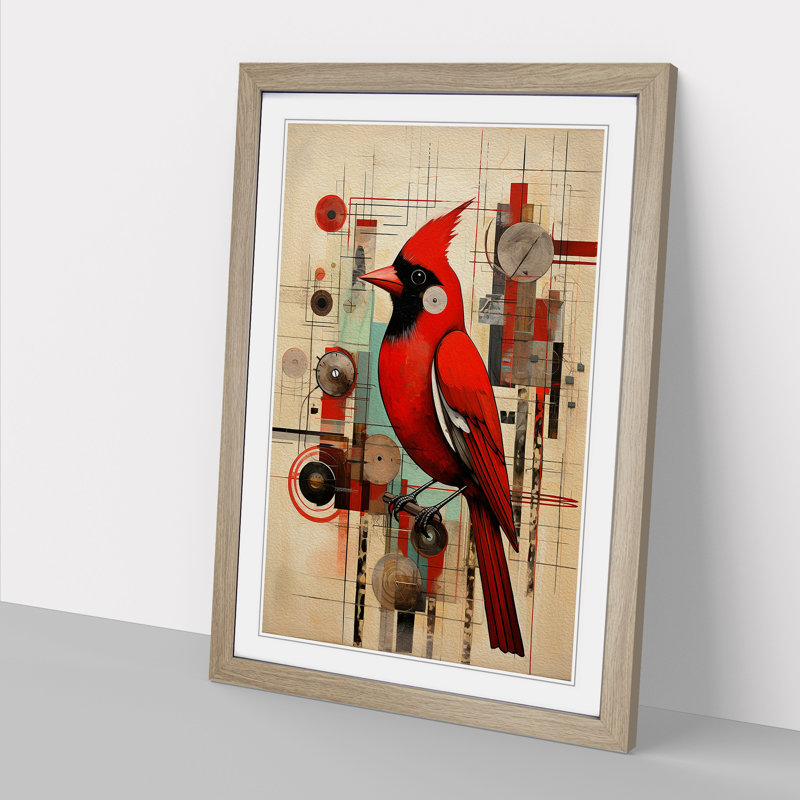 Cardinal Bird Constructivism No.2 - Framed Print, Oak Framed, 64cm H x 46cm W x 2cm D