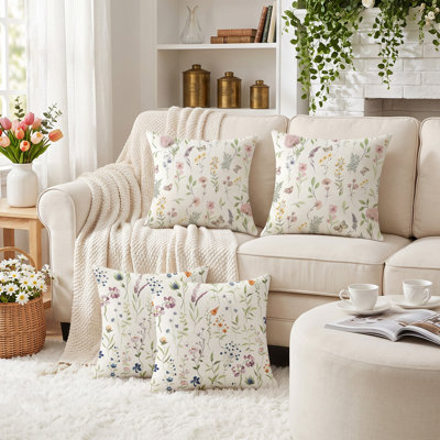 Coussins décoratifs 18 x 18 pouces, ensemble de 4 housses de coussin en lin rose clair, décor de maison de campagne extérieure pour canapé-lit