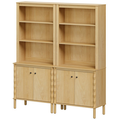 73" Tall Bookcase With Open Shelf And 4 Door Storage For Home Office Living Room Bedroom