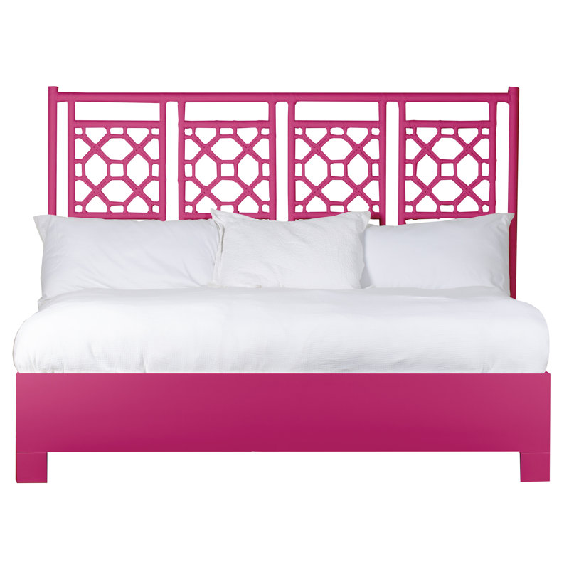 Lattice Back Platform Bed, King, Hot Pink