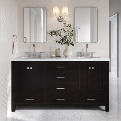 Meuble-lavabo double autoportant 67 po avec plateau en marbre Cambridge