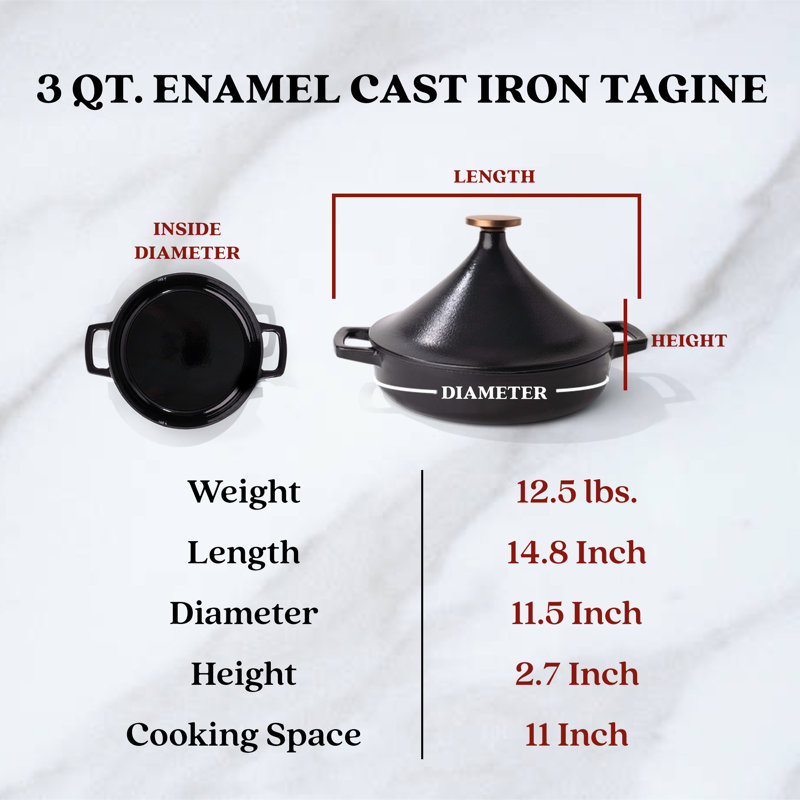 Black Enameled Cast Iron Fondue Pot with Bronze Knob