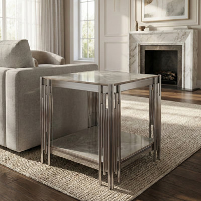 Kya End Table Stone & Stainless Steel