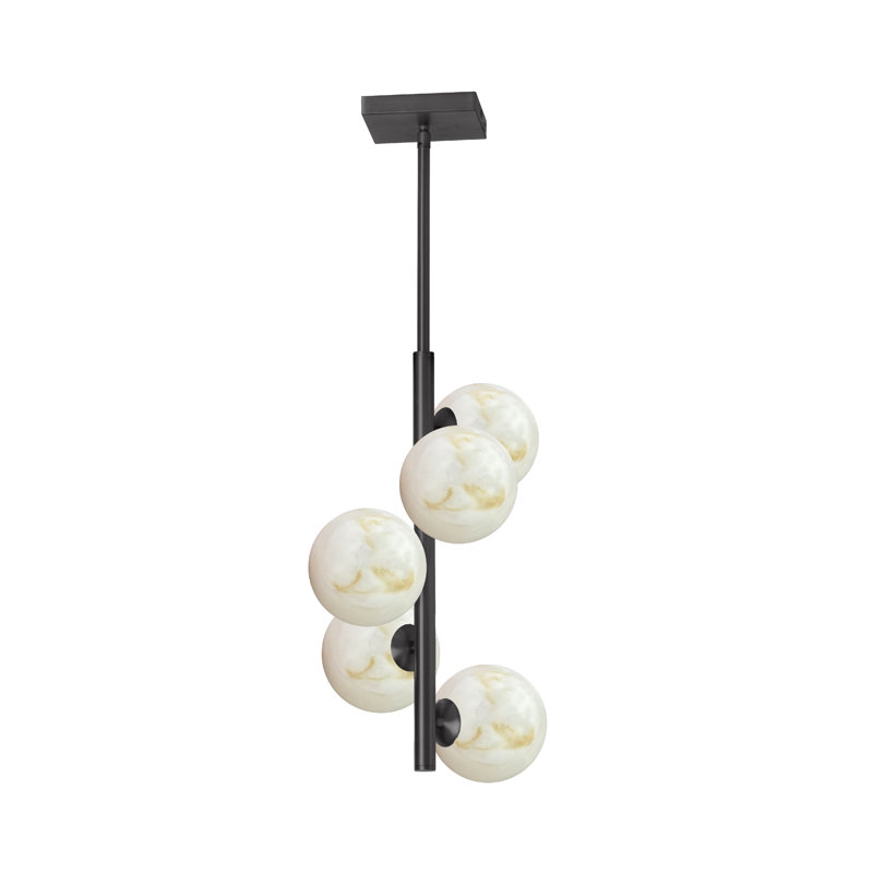 Luminaire suspendu 5 lumières Jarman - Albâtre, Noir mat