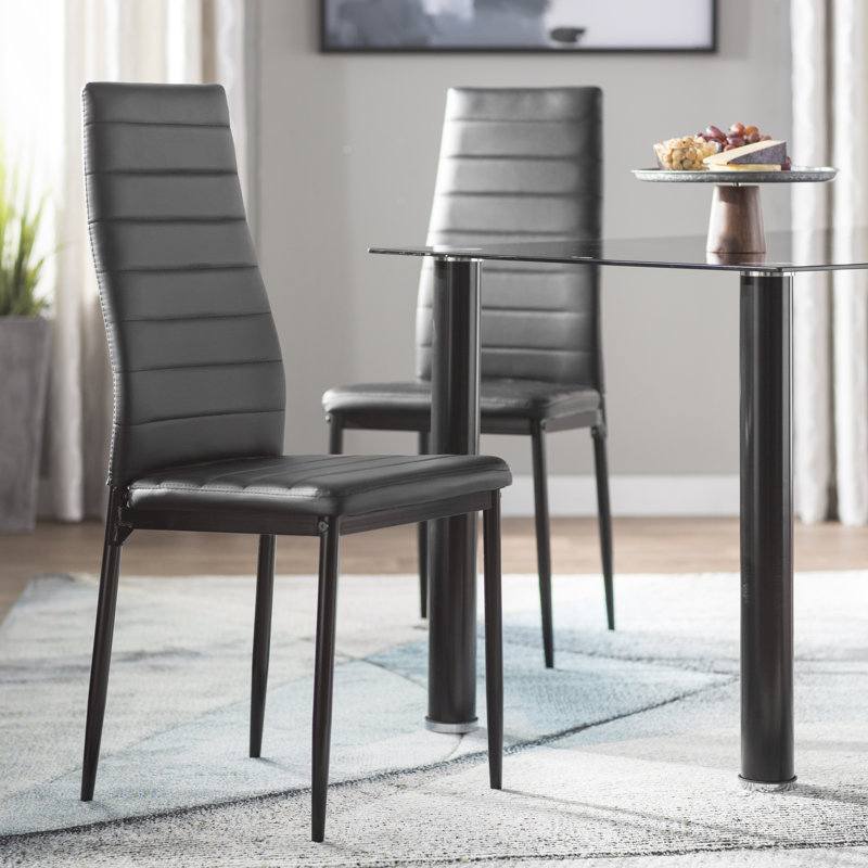 Antietam 18'' H Tufted Faux Leather Upholstered Side Chair, Black