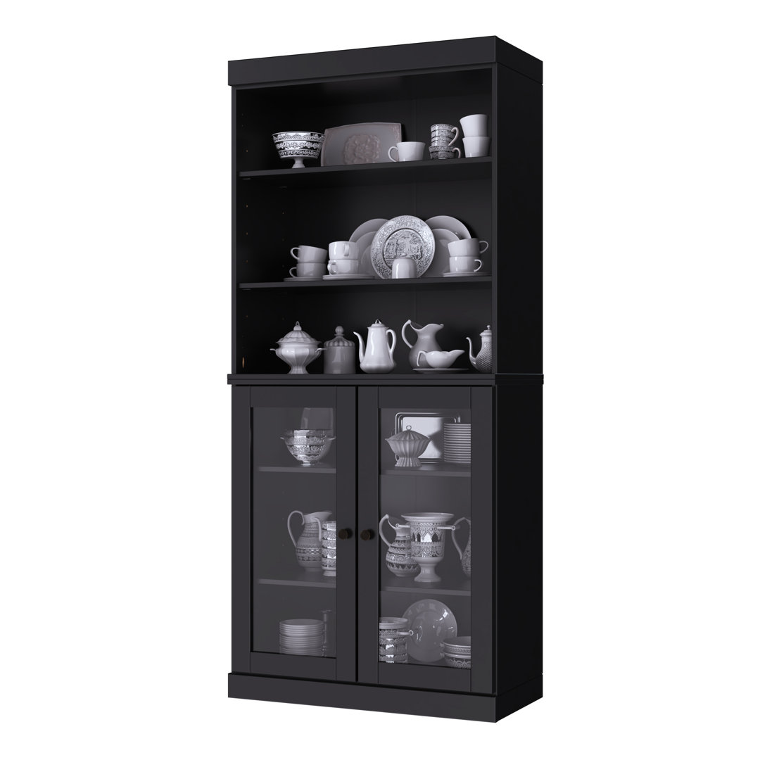 Kaniesha 100% Solid Wood 32" Pantry Cabinet with Clear Glass Doors and Adjustable Shelves Hokku Designs 