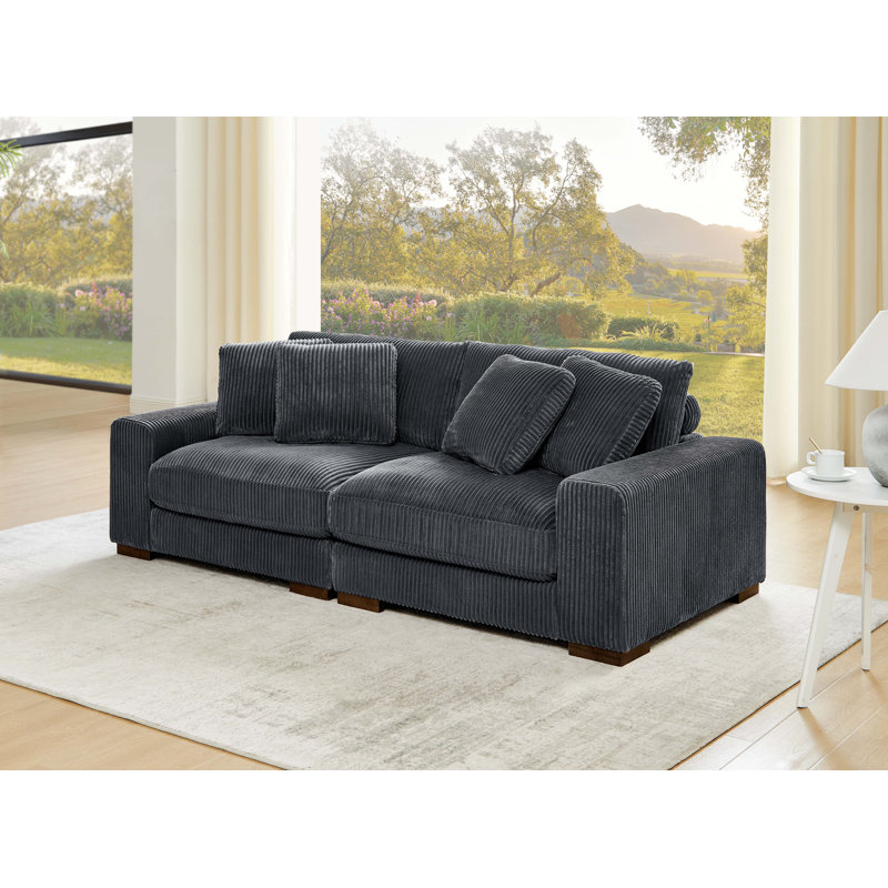 Kijuana Square Arm Sofa with Reversible Cushions, Light Taupe, 33" H x 89" W x 43.5" D, 2