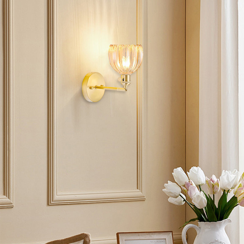 Hardwired Wall Sconce Light, Light Fixture With Glass Lampshade,Vintage Wall Sconce, Amber