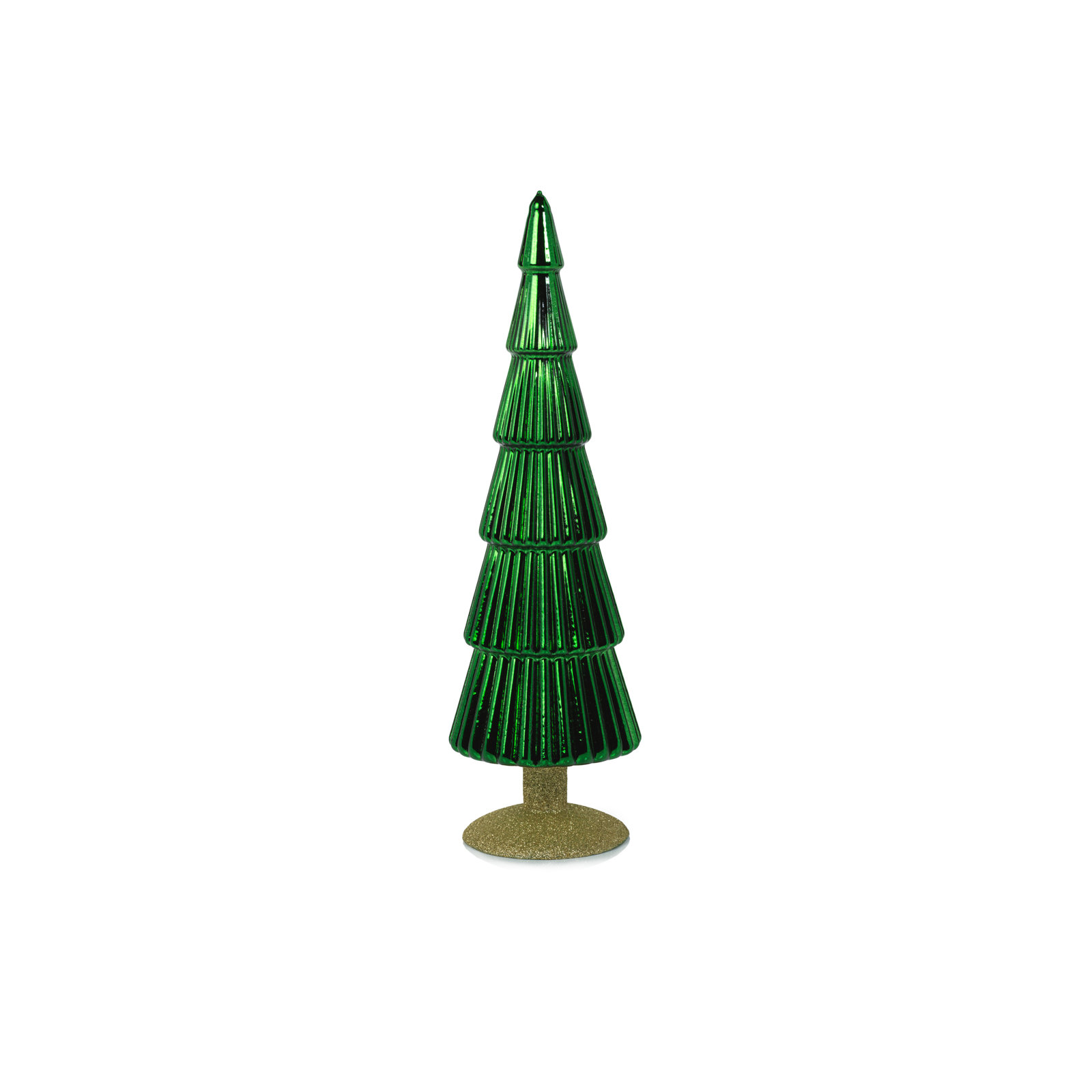 Dembe Classic Red Glass Tree on Gold Glitter Base, Set of 2, 13.5" H x 3.5" W x 3.5" D, Green/Gold