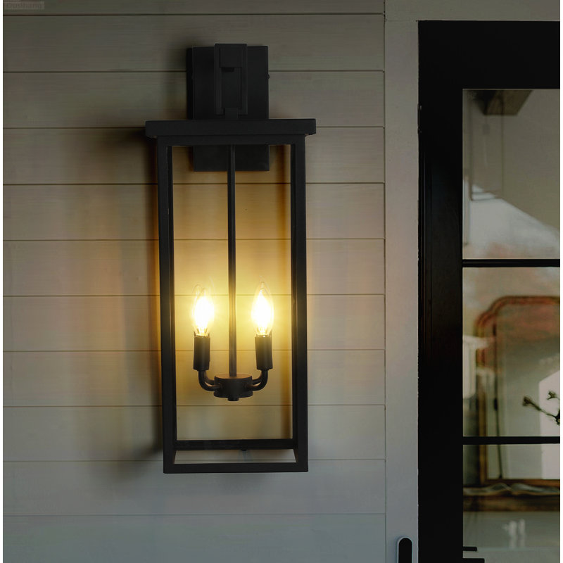 Très grande lanterne murale d'extérieur moderne à 4 lumières 26 pouces avec verre transparent, noir mat, 26 pouces