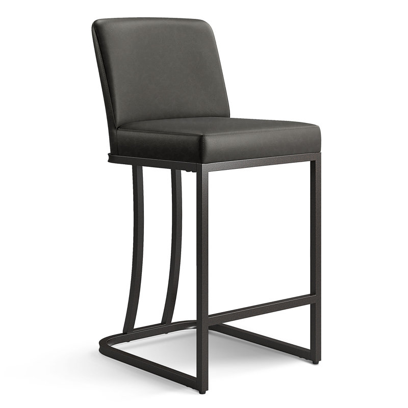 Seese Upholstered Counter Stool with Metal Frame, Gray, Counter Stool (24” Seat Height), Black