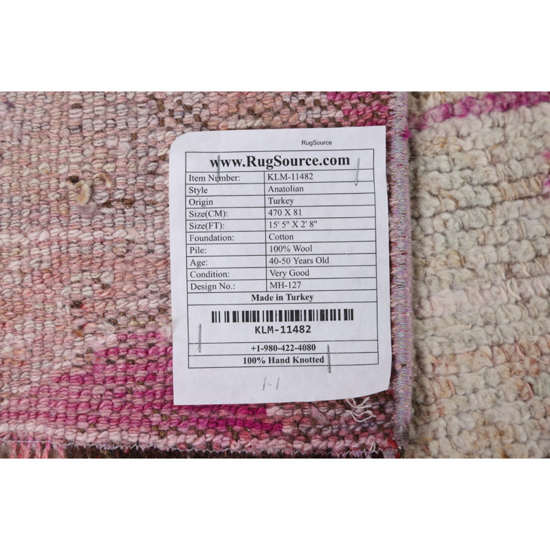 Tapis de couloir unique en laine noué à la main 2 pi 8 po x 15 pi 5 po New Age