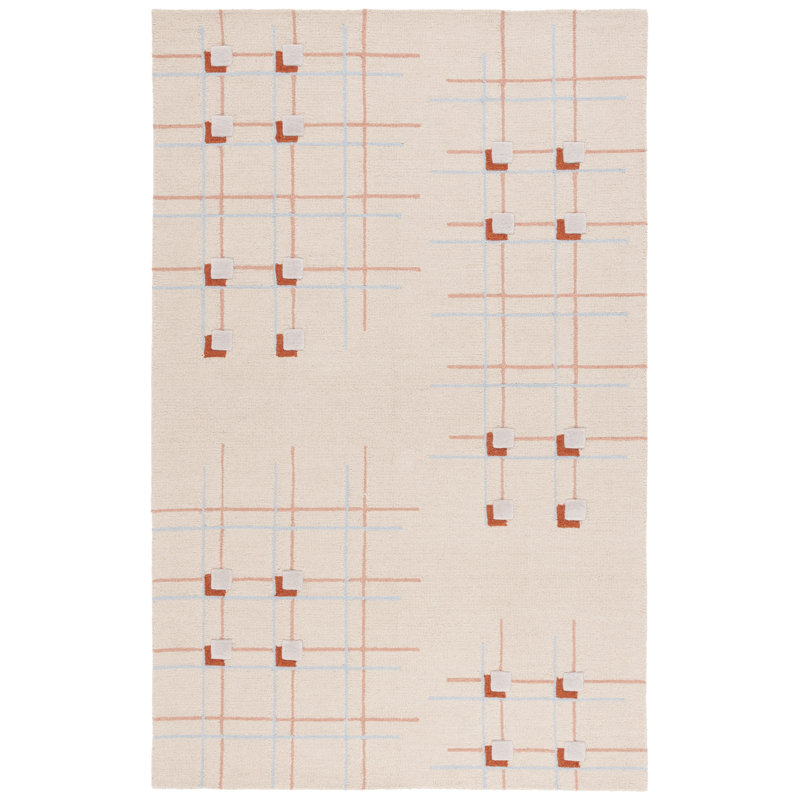 Juliam Hand Tufted Wool/Cotton Geometric Rug in Beige/Rust, Rectangle 5' x 8'