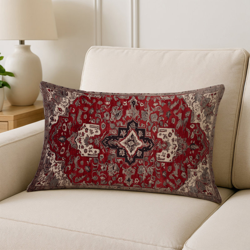 Coussin décoratif intérieur et extérieur Modern, Rouge / jaune oriental, Rectangle H 20 po x l 14 po