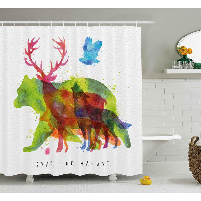 Rideau de douche simple alaska animaux ours wolfs eagles cerfs Lela, H 84 po x l 69 po