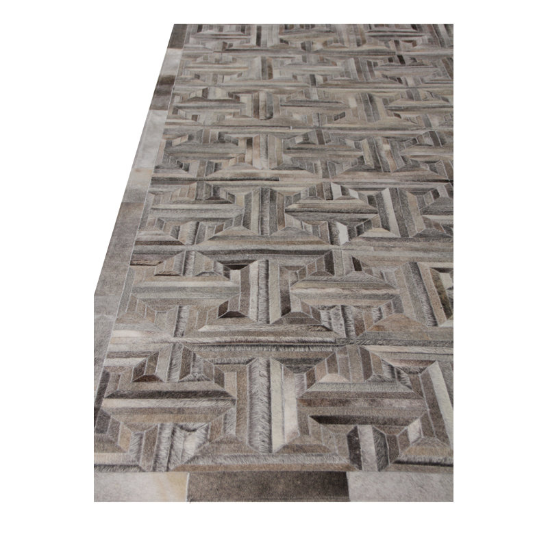 Natural Hide Hand Woven Cowhide Geometric Area Rug, Rectangle 8' x 11'