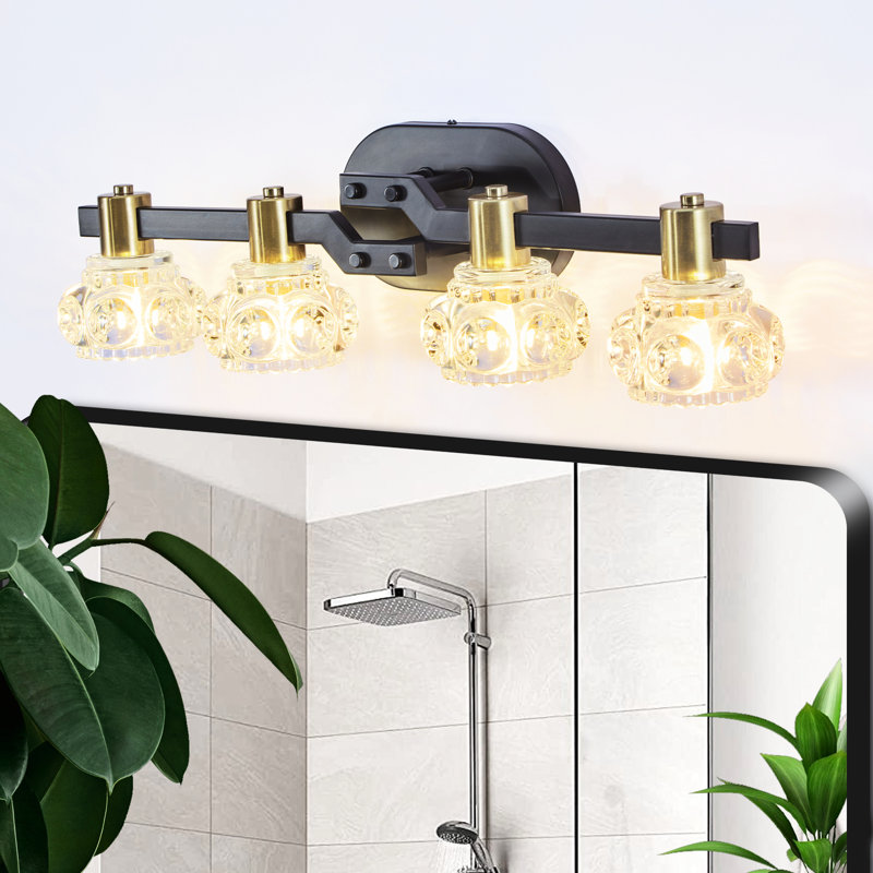 Applique murale 4 de style rétro, abat-jour en cristal transparent, meuble-lavabo à finition en fer noir, pour salle de bain et couloir, haute luminosité, lampe à installation facile avec cristal, finition, vestiaire, écoénergétique,