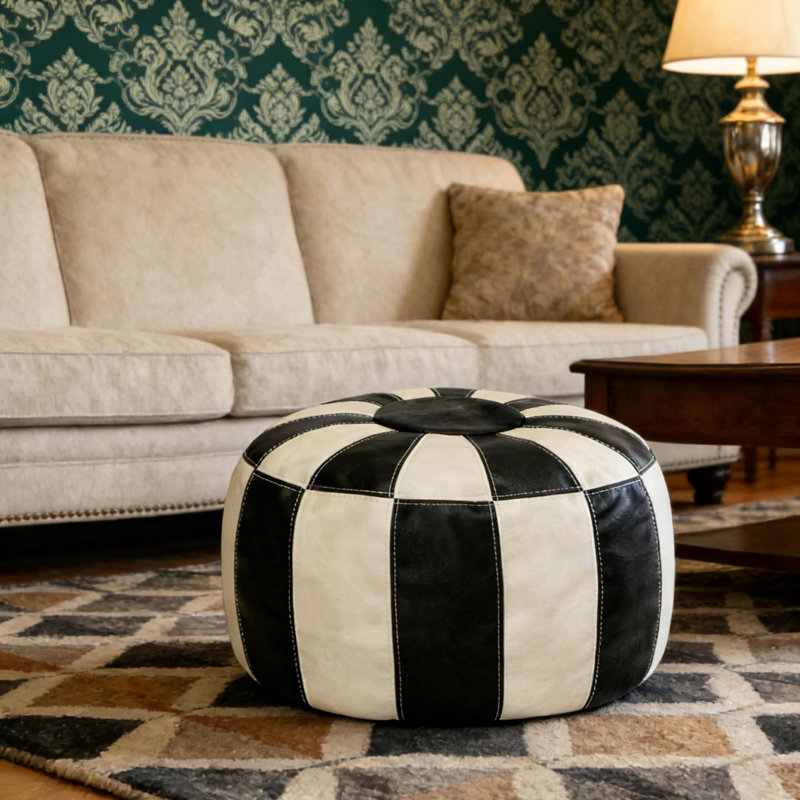 Housse de repose-pieds marocaine non rembourrée, solution de rangement pour repose-pieds (noir et blanc)