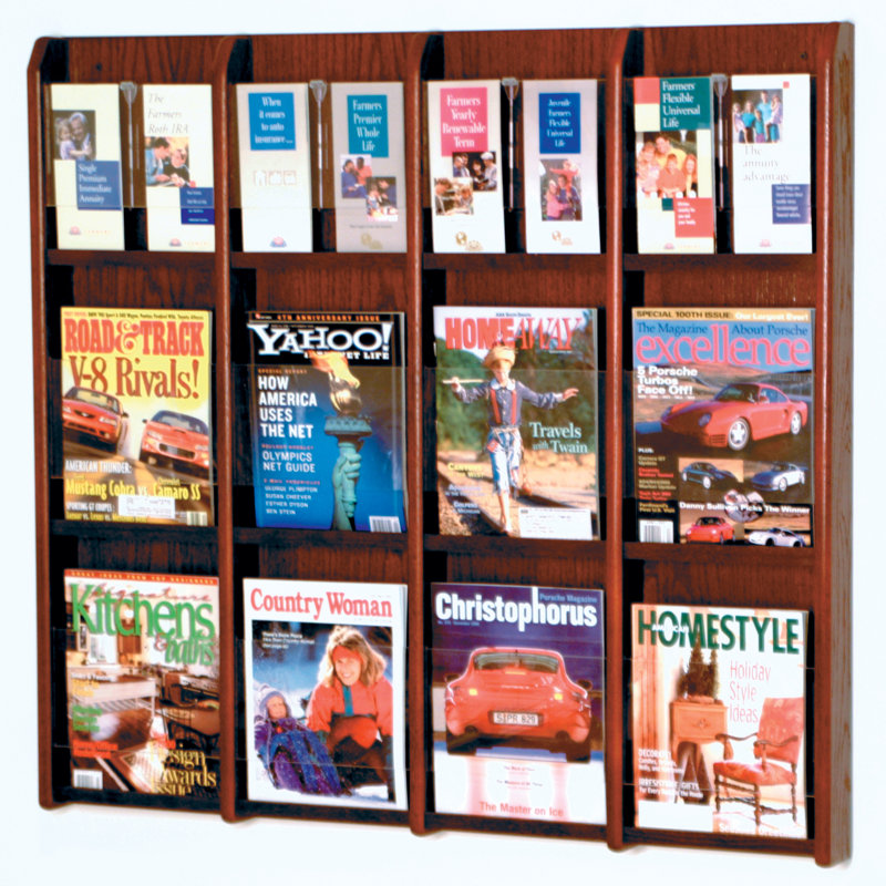 Présentoir mural 12 magazines/24 brochures Casas, Acajou