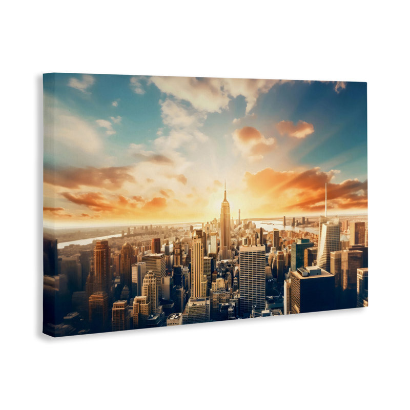 Toile coucher de soleil Golden City Cityscape, conception par LSR Creative Studio, H 16 po x l 24 po