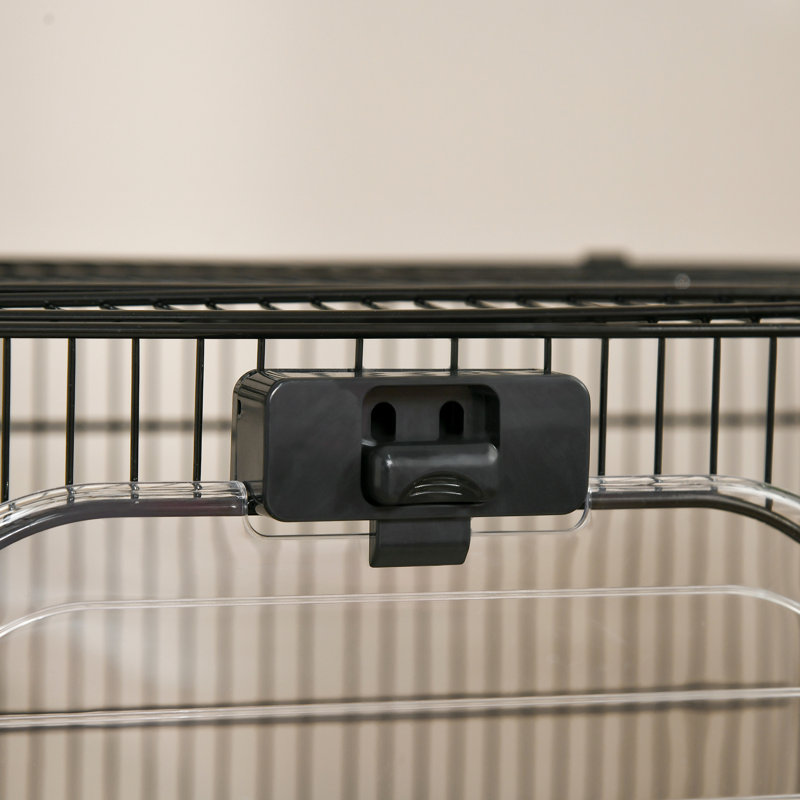 Cage 26 po pour petits animaux sur roulettes - Portable à 2 niveaux pour chinchillas, furets. Plateau amovible et base profonde. Plateforme et rampe à mouvement facile. Rouille - fil métallique. L 31,5 po x l 20,75 po x l 26 po. Blanc noir Avec