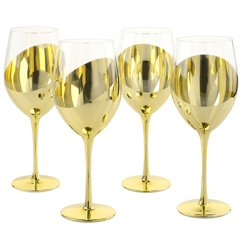 4 Piece 414ml Wine Glass Set, Brass
