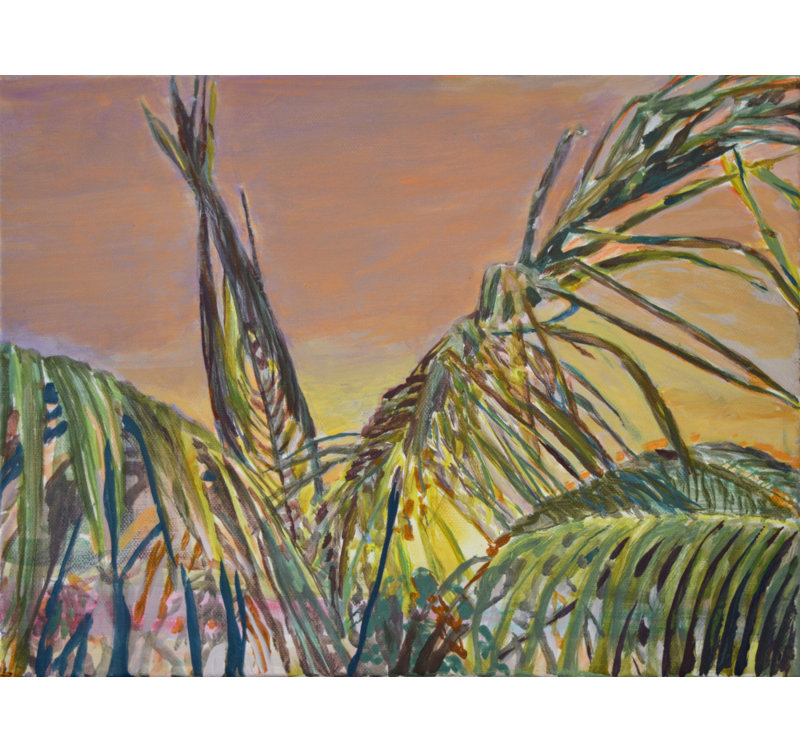 Tropical Sunset Palms Print by Other Artist, Tan, Framed Canvas, 60 × 40