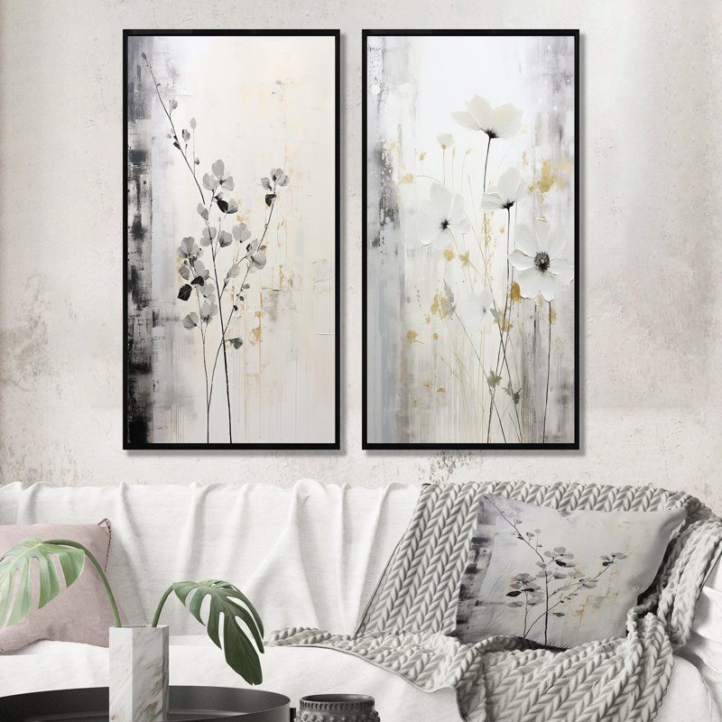 Ensemble de salon gris et blanc Herbal Minimal Harmony - Herbs Wall Art, Cadre noir, H 40 po x l 41 po
