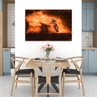 Dusty Motocross Jump Contemporary Wall Art Print by Salcov Igor - Wrapped Canvas Print